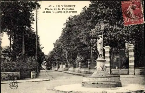 Ak Le Vésinet Yvelines, Place de la Fontaine et Rue Villebois Mareuil