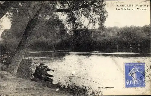 Ak Chelles Seine et Marne, La Pêche en Marne