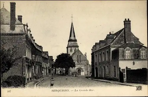 Ak Serquigny Eure, La Grande Rue