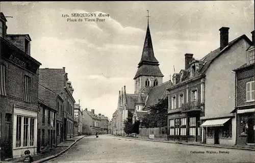 Ak Serquigny Eure, Place du Vieux Pont