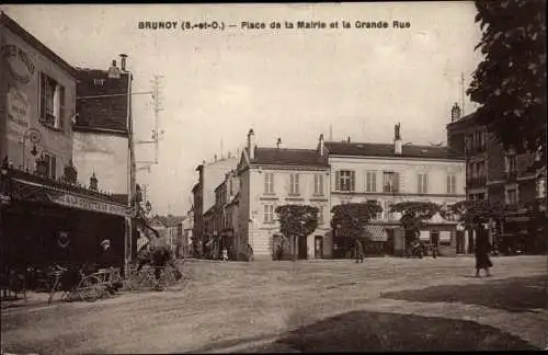 Ak Brunoy Essonne, Place de la Mairie et la Grande Rue