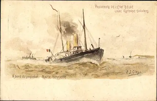 Ganzsachen Litho Fährschiff Marie Henriette, Linie Ostende Dover