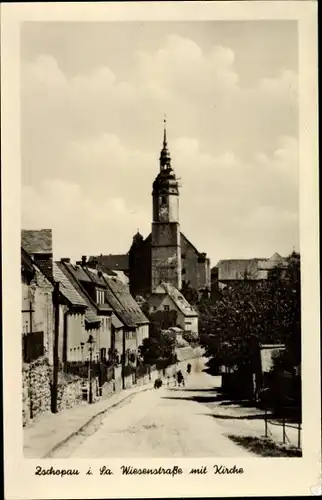 Ak Zschopau im Erzgebirge Sachsen, Wiesenstraße, Kirche