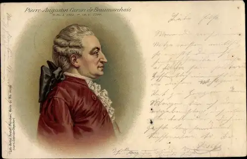 Litho Schriftsteller Pierre Augustin Caron de Beaumarchais, Portrait