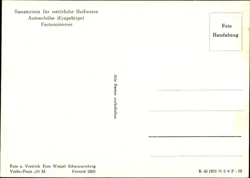 Ak Antonshöhe Breitenbrunn Erzgebirge, Sanatorium, Fastenzimmer