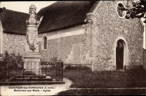 Ak Chaufour-lès-Bonnières, Monument aux Morts, Eglise