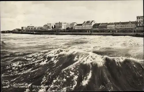 Ak Nordseebad Norderney, Strand bei Sturm