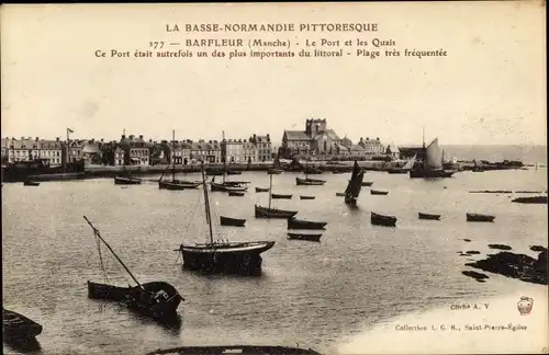 Ak Barfleur Manche, Le Port et les Quais, Plage tres frequentee