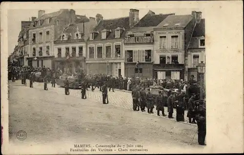Ak Mamers Sarthe, Catastrophe du 7 Juin 1904, Funerailles des Victimes, Chars mortuaires