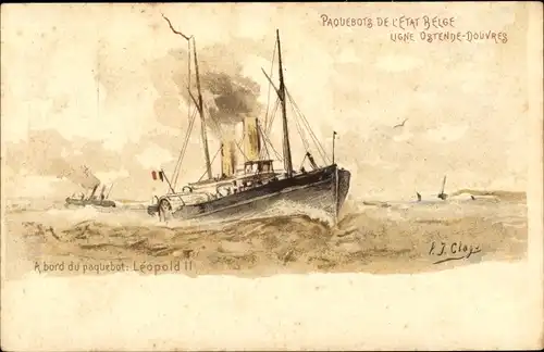 Ganzsachen Litho Fährschiff Leopold II, Linie Ostende Dover