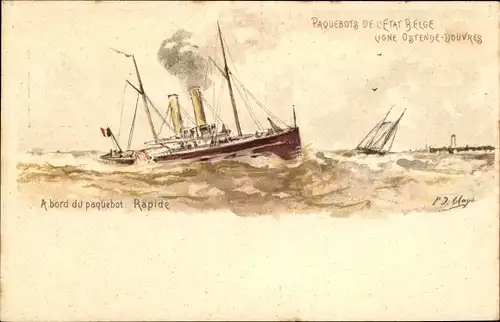 Ganzsachen Litho Fährschiff Rapide, Linie Ostende Dover