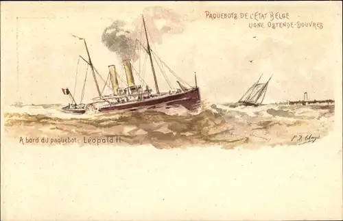 Ganzsachen Litho Fährschiff Leopold II, Linie Ostende Dover