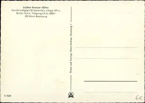 Ak Deutsches Kriegsschiff, Kreuzer Köln