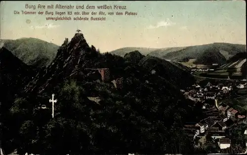 Ak Altenahr im Landkreis Ahrweiler, Burg Are mit dem weißen Kreuz