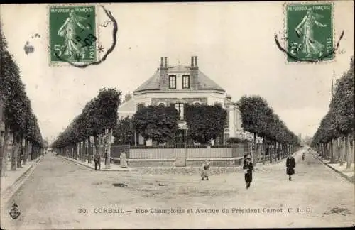 Ak Corbeil Essonne, Rue Champlouis et Avenue de President Carnot