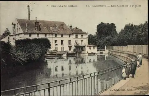 Ak Corbeil Essonne, Les Allees et le Moulin