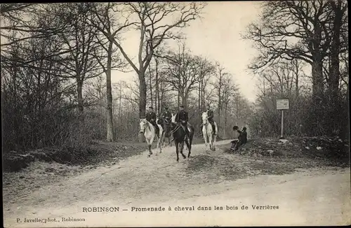 Ak Robinson Hauts de Seine, Promenade a cheval dans les bois de Verrieres, Reiter