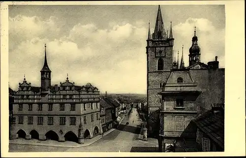 Ak Litoměřice Leitmeritz Region Aussig, Stadtkirche und altes Rathaus