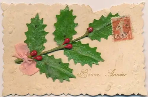Ak Glückwunsch Neujahr, Stechpalmenzweig mit Schleife