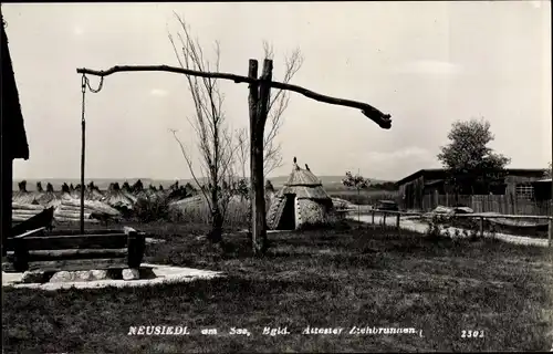 Ak Neusiedl am See Burgenland, Ziehbrunnen, Hütten