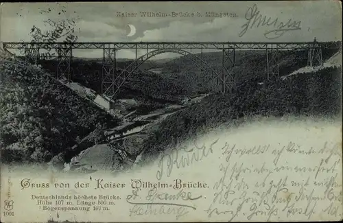 Mondschein Ak Müngsten an der Wupper Wuppertal, Kaiser Wilhelm Brücke, Nacht