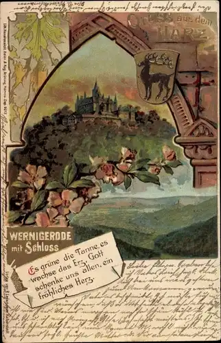 Präge Wappen Passepartout Ak Wernigerode am Harz, Es grüne die Tanne, Schloss