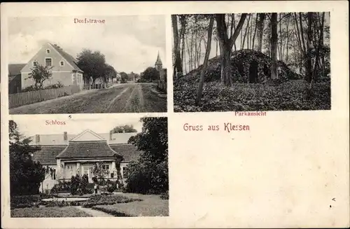 Ak Klessen Kleßen Görne Kreis Havelland, Dorfstraße, Parkansicht, Schloss