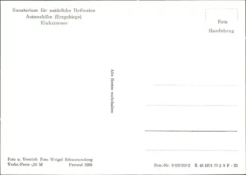 Ak Antonshöhe Breitenbrunn im Erzgebirge, Sanatorium für natürliche Heilweise, Klubzimmer