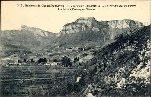 Ak Chambery Savoie, Panorama de Barby et de Saint Jean d'Avrey, Les Monts Penney et Nivolet