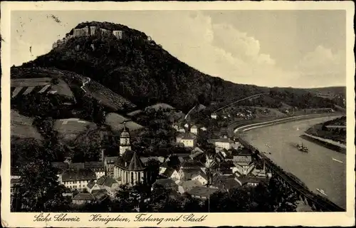 Ak Königstein an der Elbe Sächsische Schweiz, Festung mit Stadt
