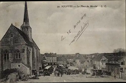 Ak Souppes sur Loing Seine et Marne, La Place du Marche