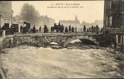 Ak Meaux Seine-et-Marne, Pont du Marche, Inondation en 1910