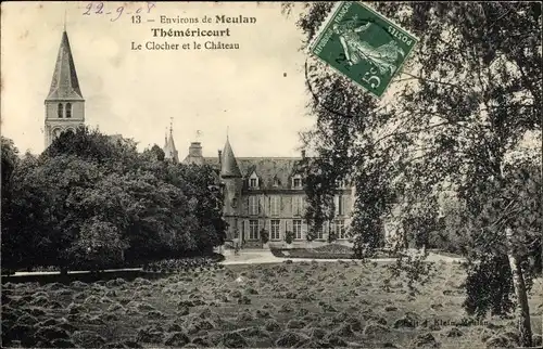 Ak Théméricourt Val-d’Oise, Le Clocher et le Chateau