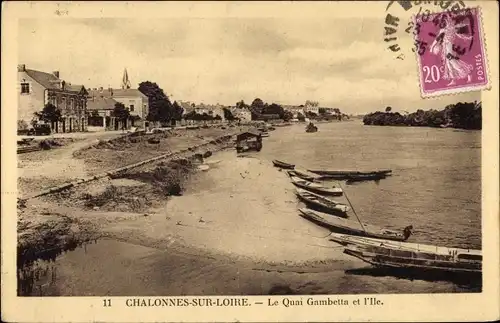 Ak Chalonnes Maine et Loire, Le Quai Gambetta et l'Ile