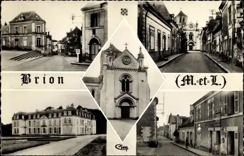 Ak Brion Maine-et-Loire, Straßenpartie, Schloss, Kirche