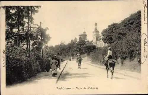 Ak Nanterre Hauts de Seine, Route de Malabris, Dame auf einem Pferd