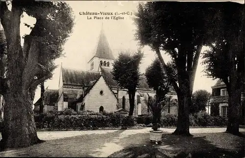 Ak Châteauvieux Loir-et-Cher, La Place de l'Église