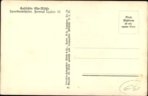 Ak Lychen im Kreis Uckermark, Dampferanlagestelle, Gaststätte Alte Mühle