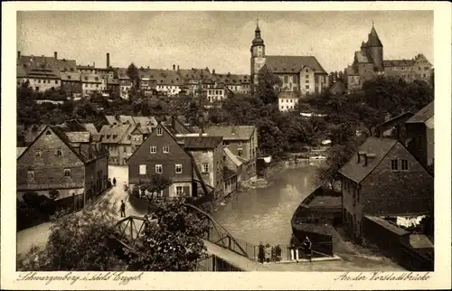 Ak Schwarzenberg im Erzgebirge Sachsen, An der Vorstadtbrücke, Schloss, Kirche
