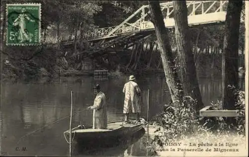 Ak Poissy Yvelines, La peche a la ligne, Passerelle de Migneaux