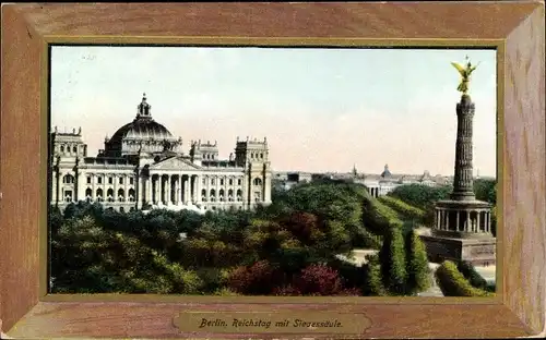 Passepartout Ak Berlin Tiergarten, Reichstag und Siegessäule