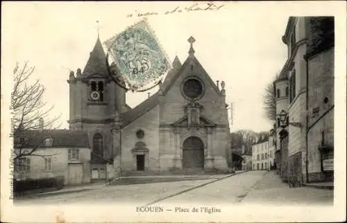 Ak Ecouen Val d’Oise, Place de l'Eglise