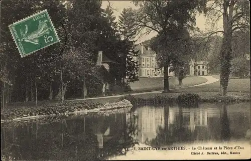 Ak Saint-Cyr-en-Arthies Val d'Oise, Le Chateau et la Piece d'Eau