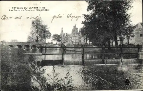 Ak Chambord Loir et Cher, Les Bords du Cosson, Wehr, Paysage du Cente