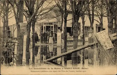 Ak Saint Maur Val de Marne, Inondations de la Marne Janvier 1910, Restaurant Colombo