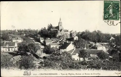 Ak Chateaurenard Loiret, L'Eglise, Ruines, Route de Chuelles