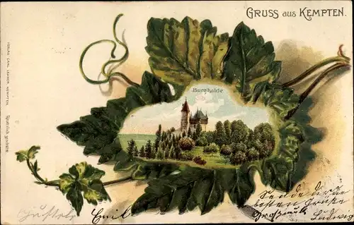 Weinblatt Präge Litho Kempten im Allgäu Schwaben, Burghalde