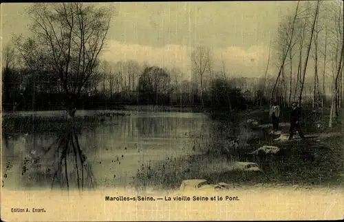 Ak Maison Rouge Seine et Marne, La vieille Seine et le Pont