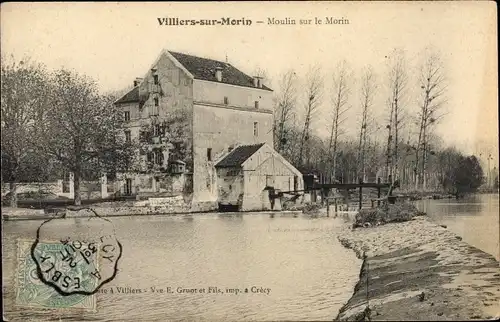 Ak Villiers-sur-Morin Seine et Marne, Moulin sur le Morin