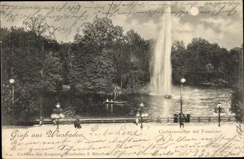 Ak Wiesbaden in Hessen, Kurhausweiher mit Fontäne